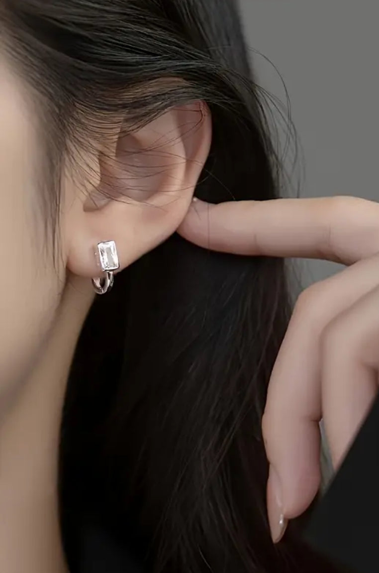 Stud Earrings Geometric Square Rhinestone Design