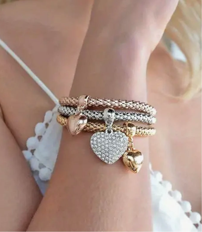 3 pcs. Golden, Silver, Golden Rose Corn Chain Bracelet
