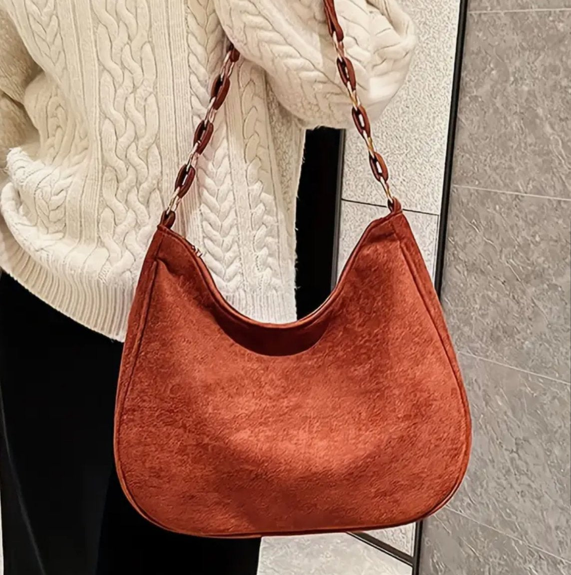Faux Suede Shoulder Bag