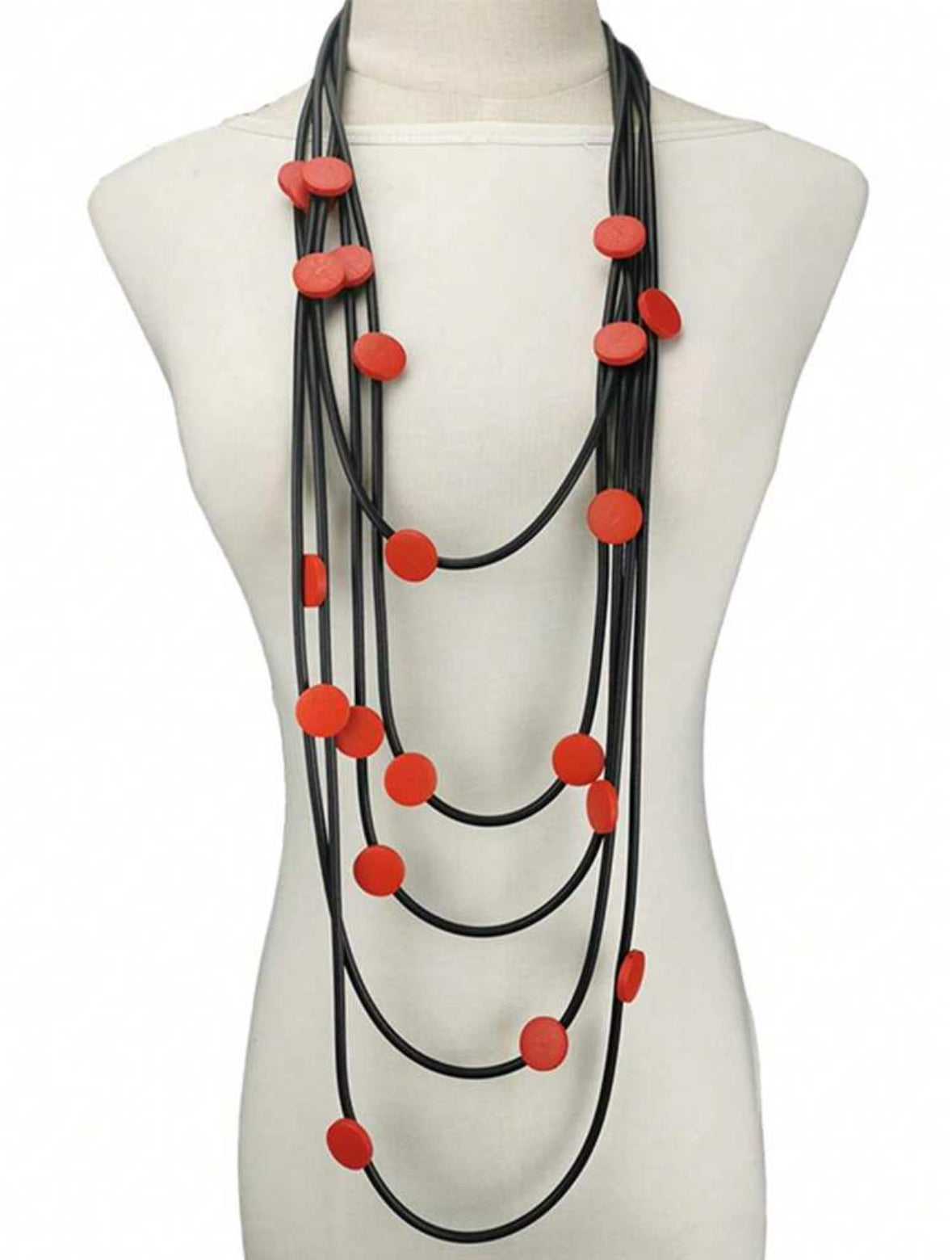 1pc Exquisite Multi-Layer Long Rubber Necklace With Wooden Bead Pendant
