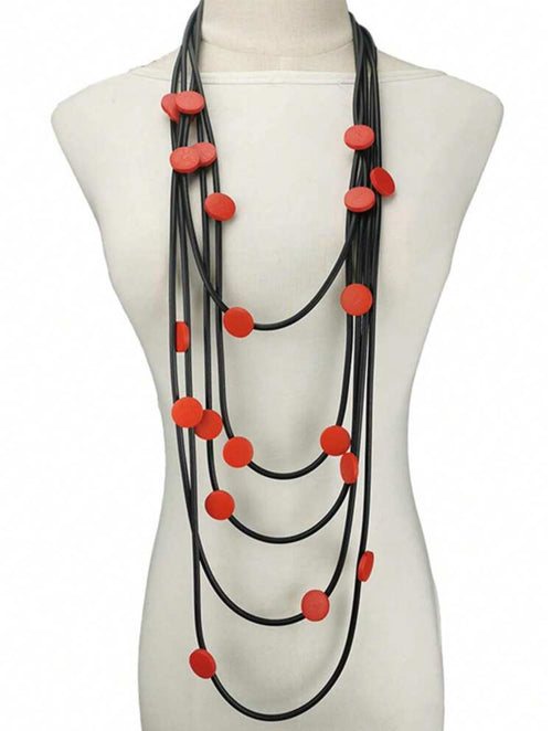 1pc Exquisite Multi-Layer Long Rubber Necklace With Wooden Bead Pendant