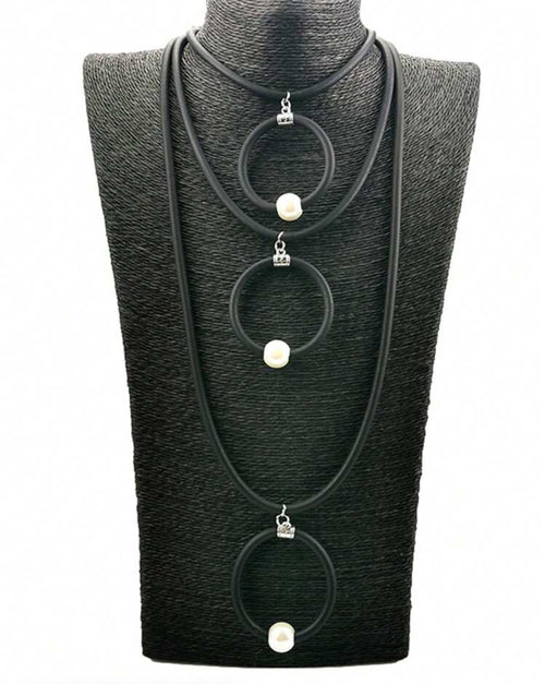 1pc Women's Long Multi-Layered Rubber and Pearl Bead Necklace