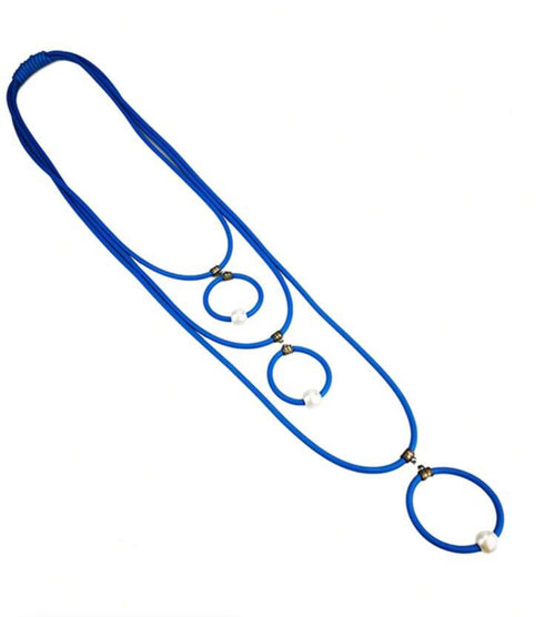 1pc Women's Long Multi-Layered Rubber and Pearl Bead Necklace