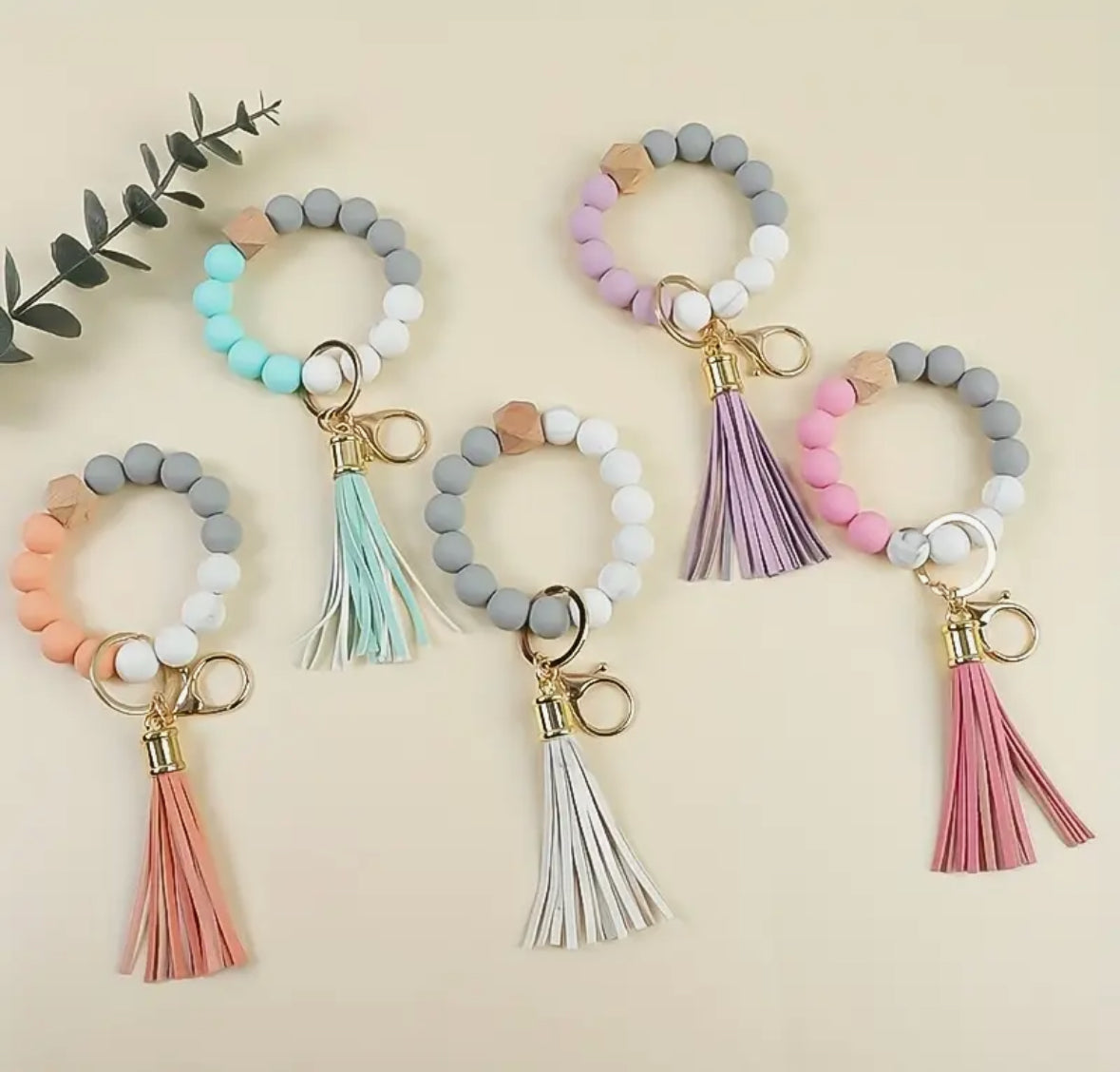 Leaf Silicone Bead Bracelet Keychain