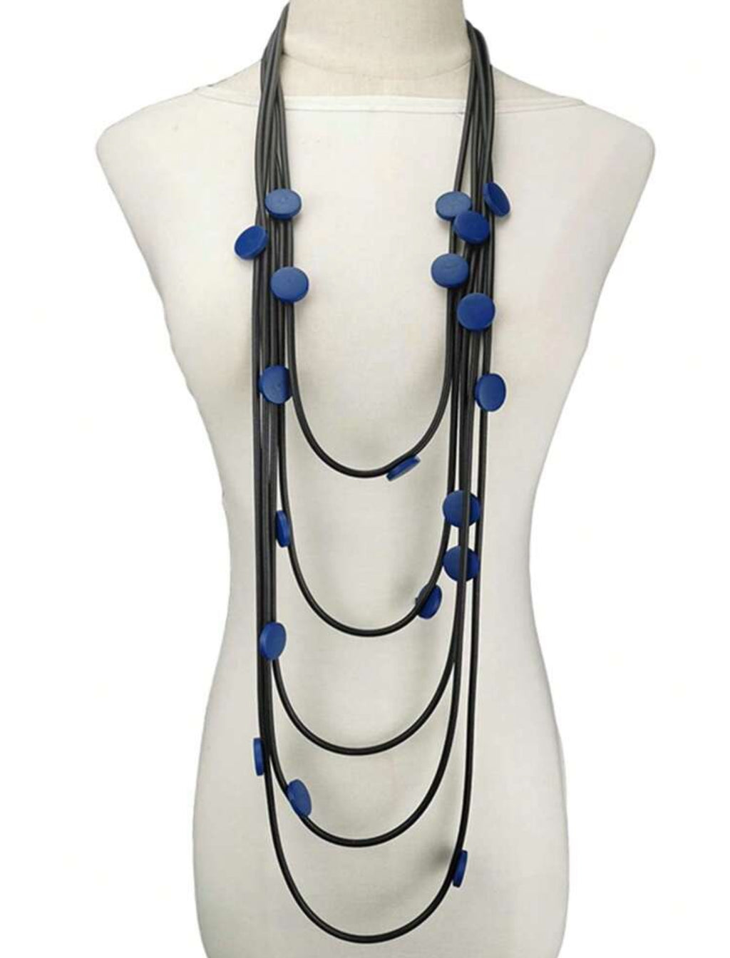1pc Exquisite Multi-Layer Long Rubber Necklace With Wooden Bead Pendant