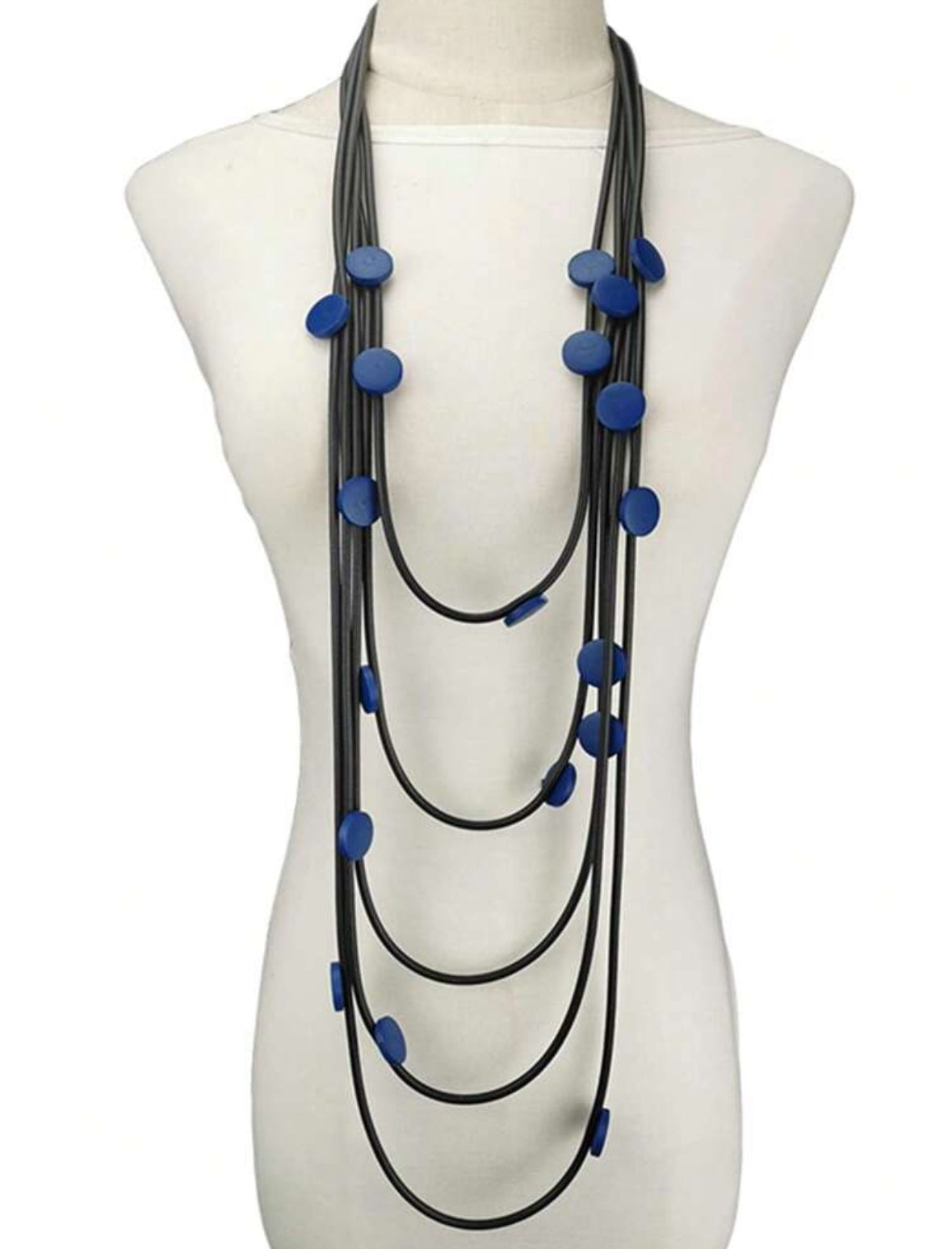 1pc Exquisite Multi-Layer Long Rubber Necklace With Wooden Bead Pendant