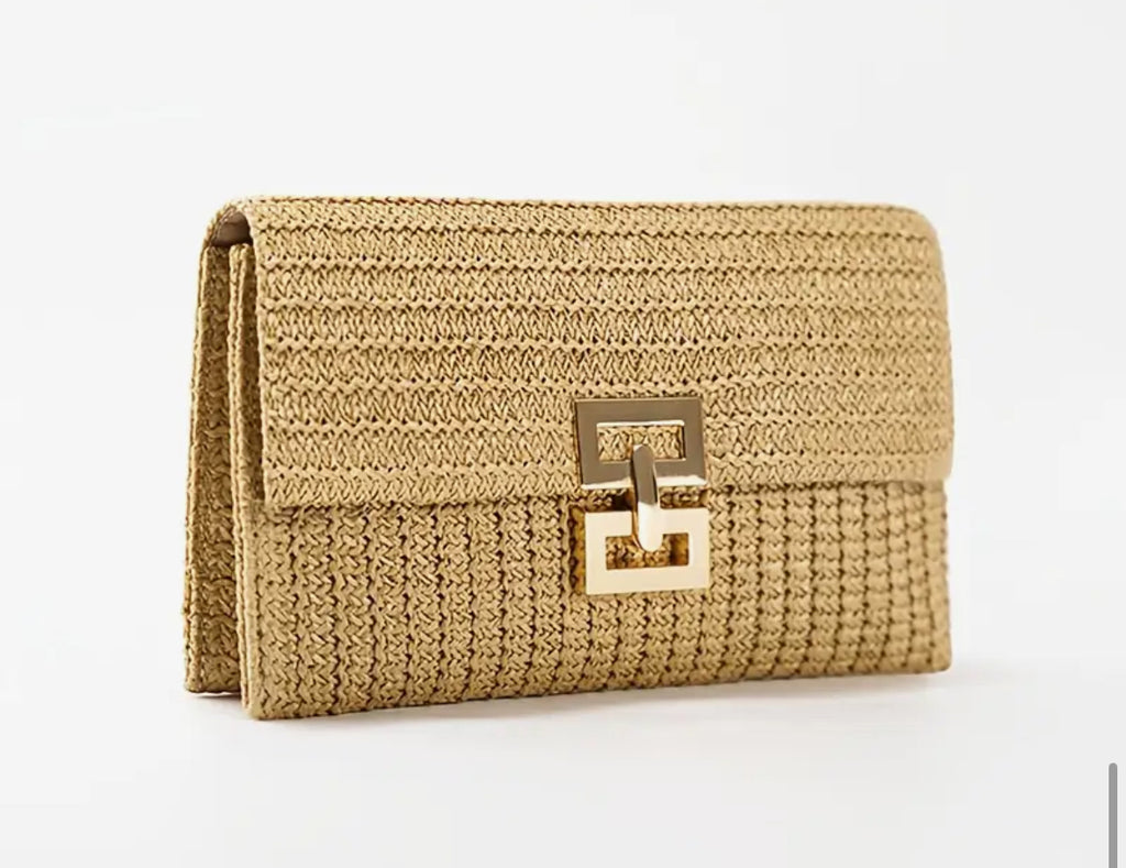 Square Flap Straw Clutch