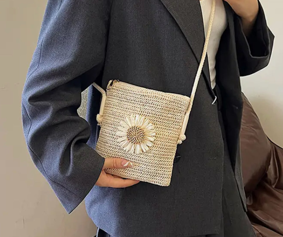 Sunflower Woven Crossbody Phone Bag