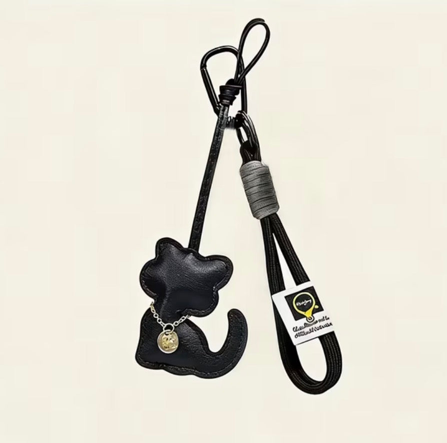 Faux Leather Cat-Shaped Keychain or bag Charm