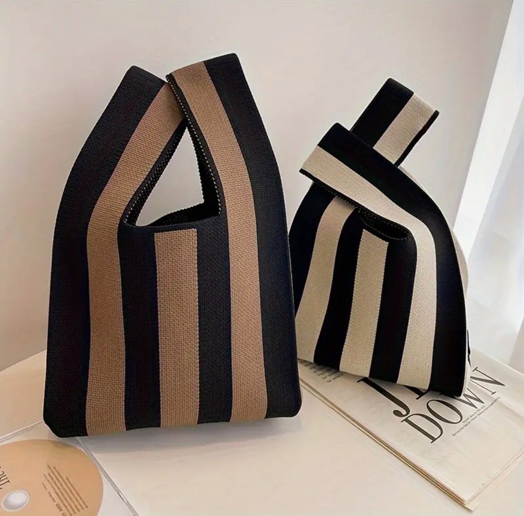 Striped Woven Handbag
