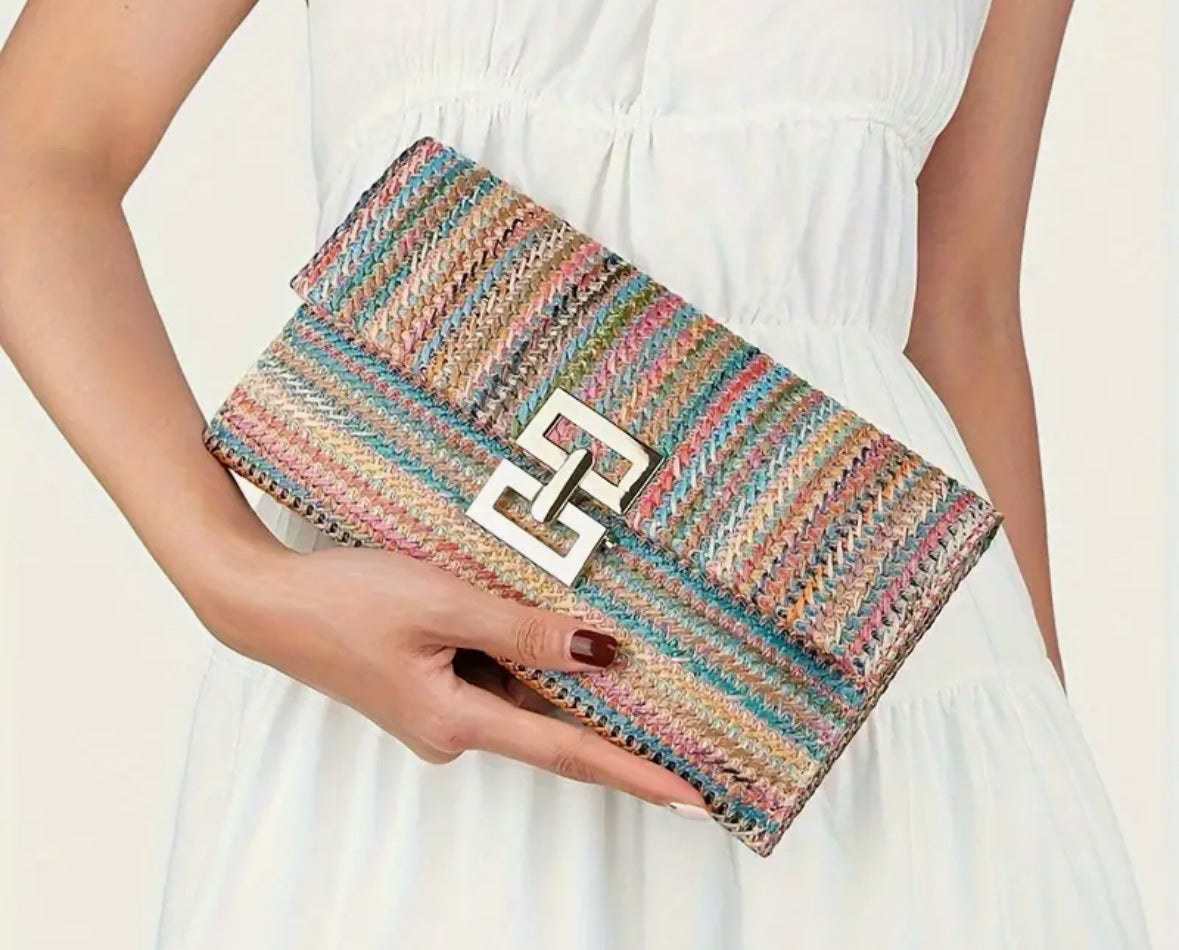 Square Flap Straw Clutch