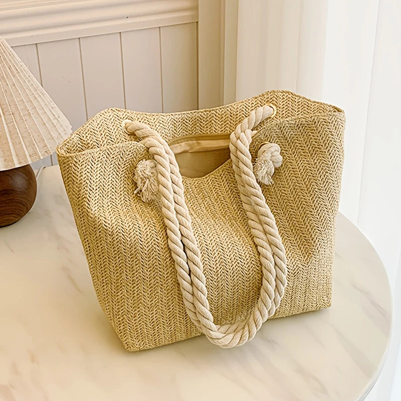 Natural Linen Rope-Handle Tote Bag