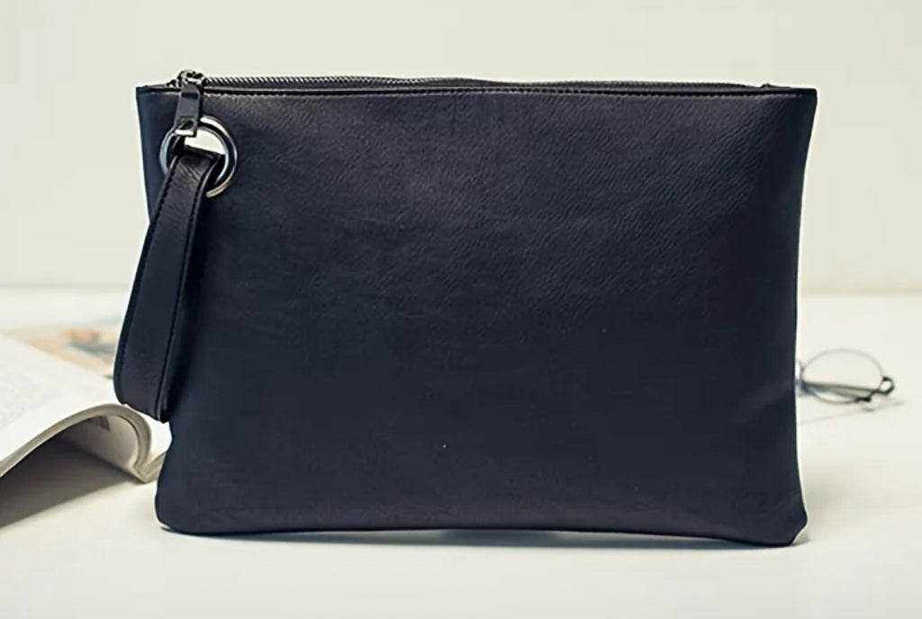 Sleek Solid Color Wristlet Bag with Zipper Closure