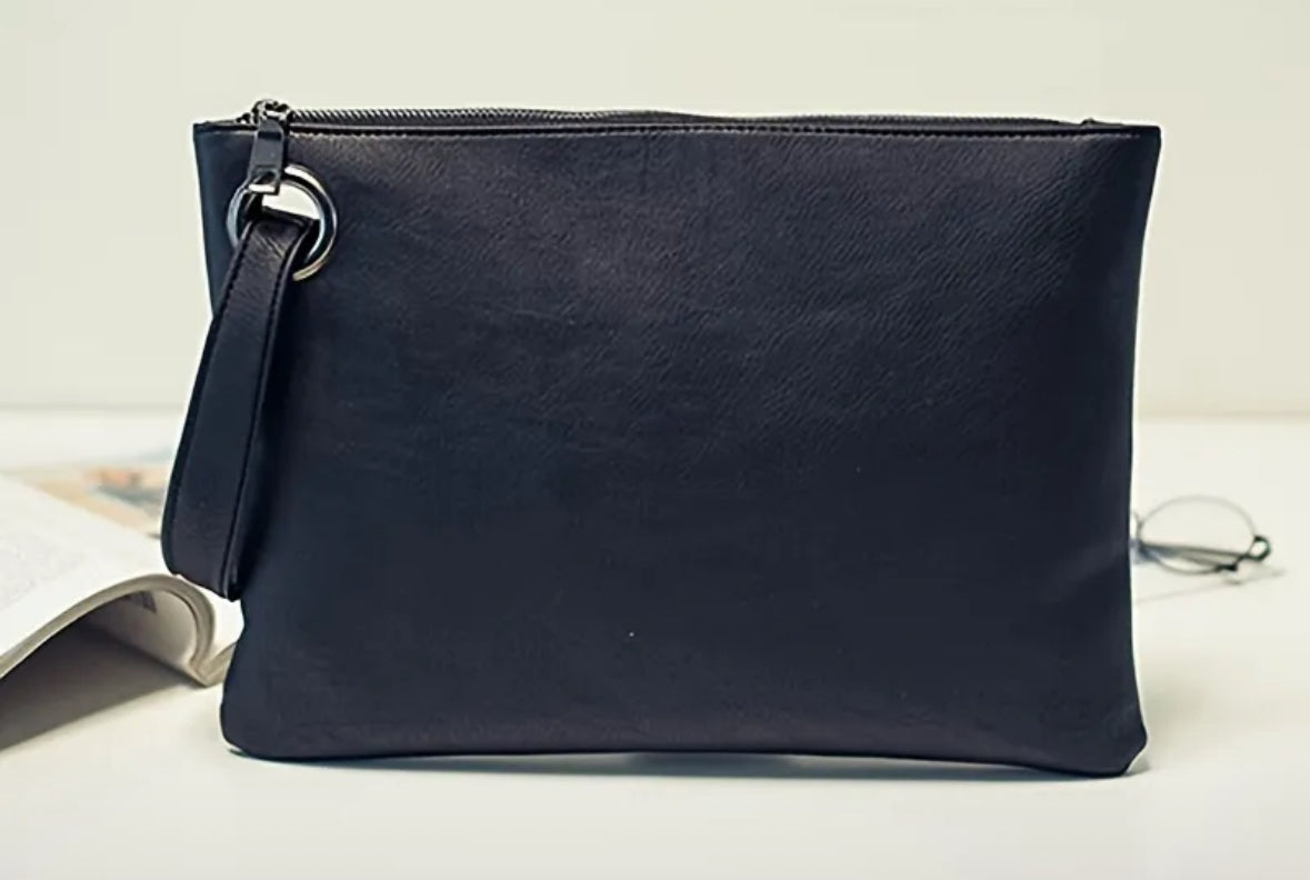 Sleek Solid Color Wristlet Bag with Zipper Closure