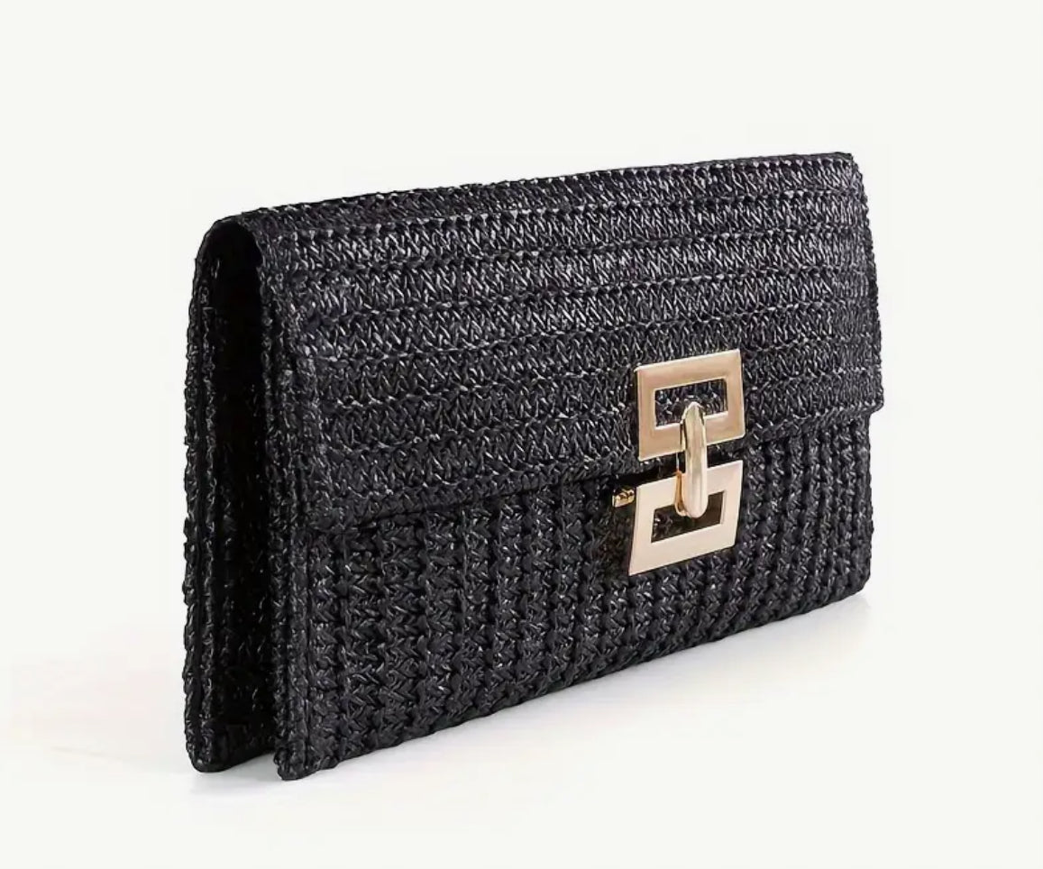 Square Flap Straw Clutch