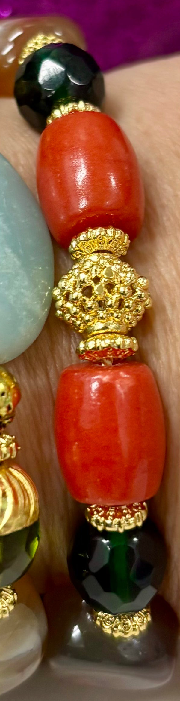 Jade and Coral Adjustable Bracelets