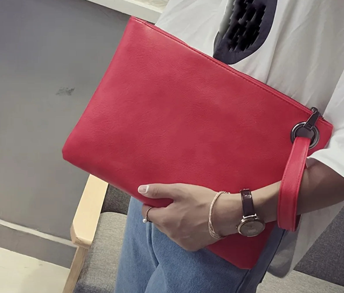 Sleek Solid Color Wristlet Bag with Zipper Closure