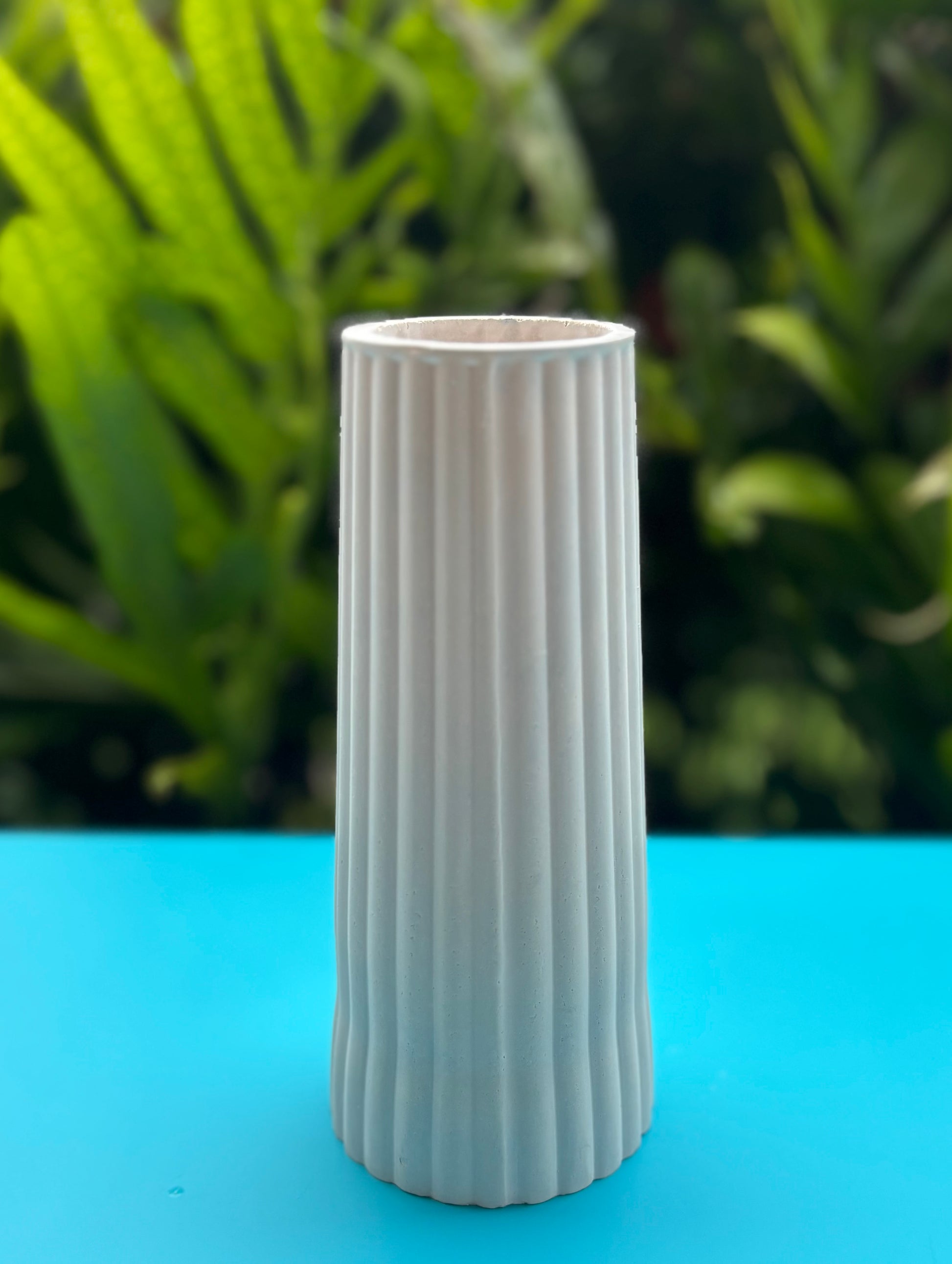 White Tall Ribbed Flower Vase