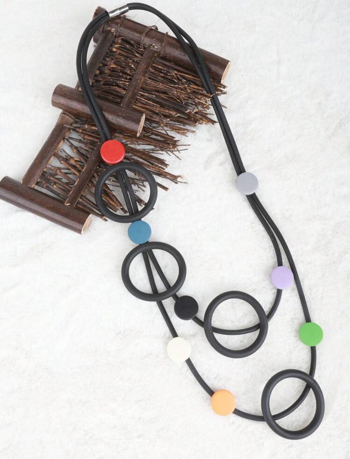 1pc Bohemian Style Long Multi-Layer Colorful Rubber and Wooden Bead Jewelry Necklace