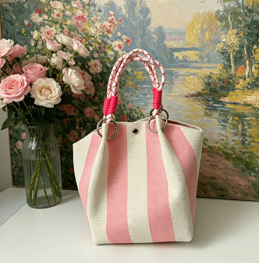 Chic Bucket Style Handbag with Geometric, Stripes, Polka Dots or Different Woven Designs