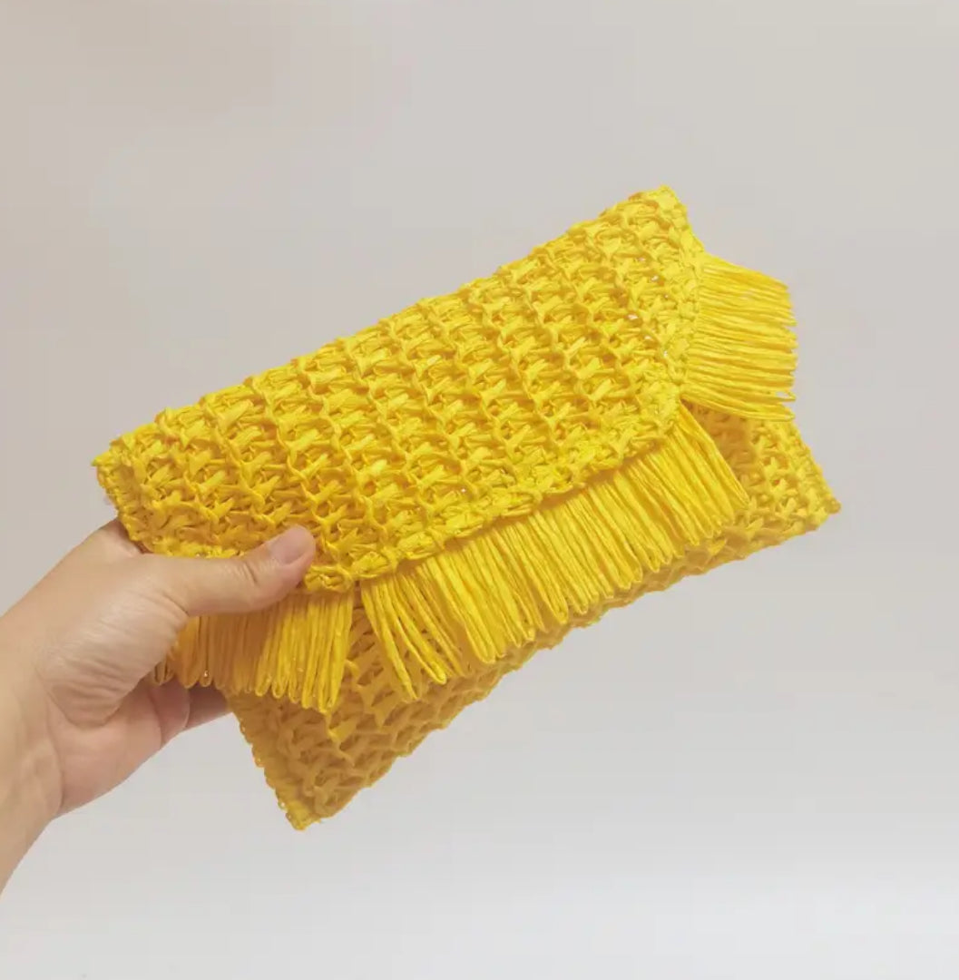 Fringe Straw Clutch Envelope Handbag