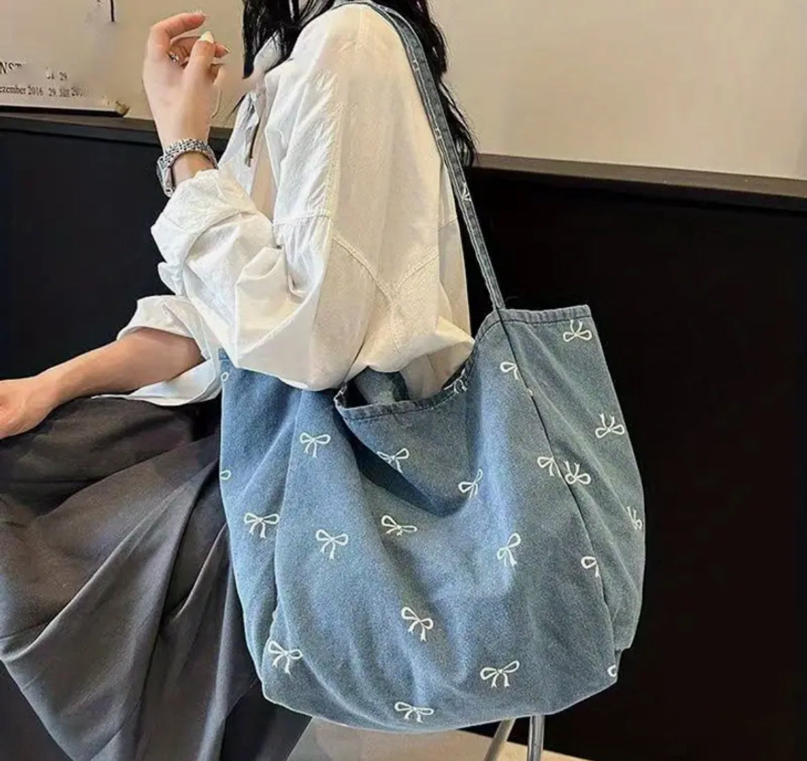 Stylish Blue Bow Handbag