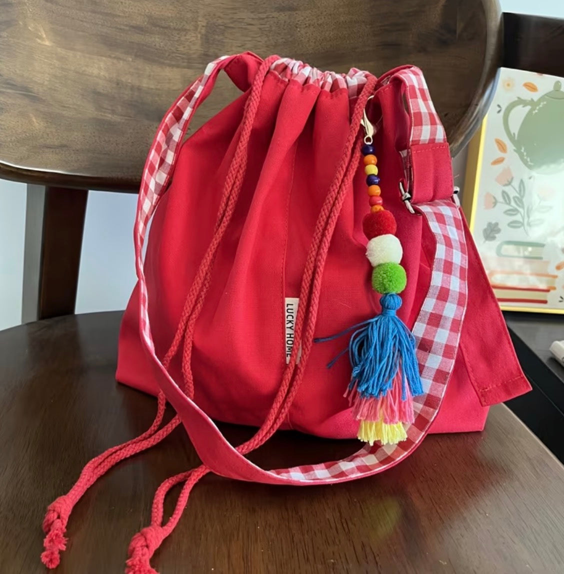 Drawstring Tote Crossbody Bag