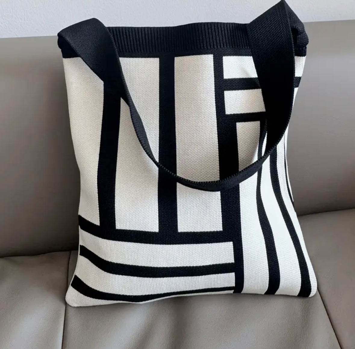Elegant Black and White Striped Tote Bag