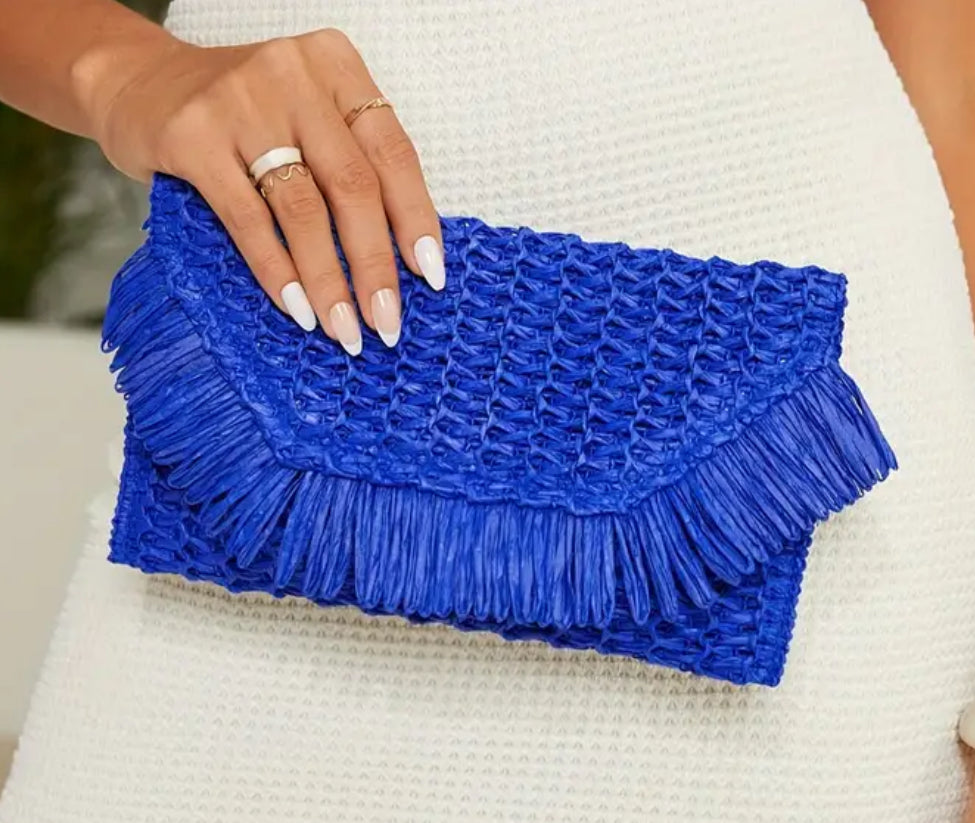 Fringe Straw Clutch Envelope Handbag