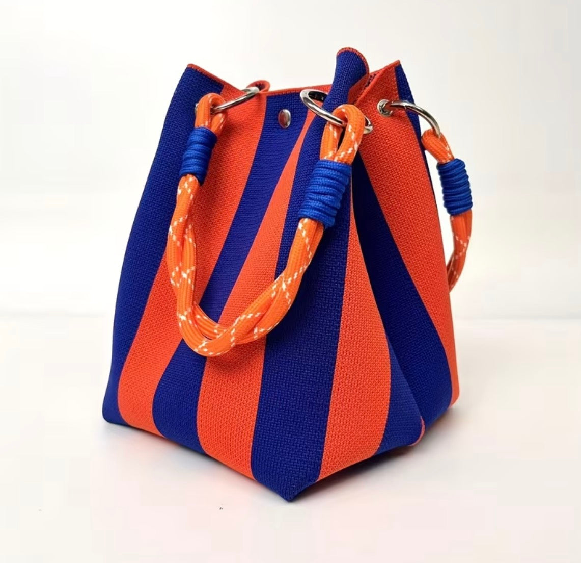 Chic Bucket Style Handbag with Geometric, Stripes, Polka Dots or Different Woven Designs