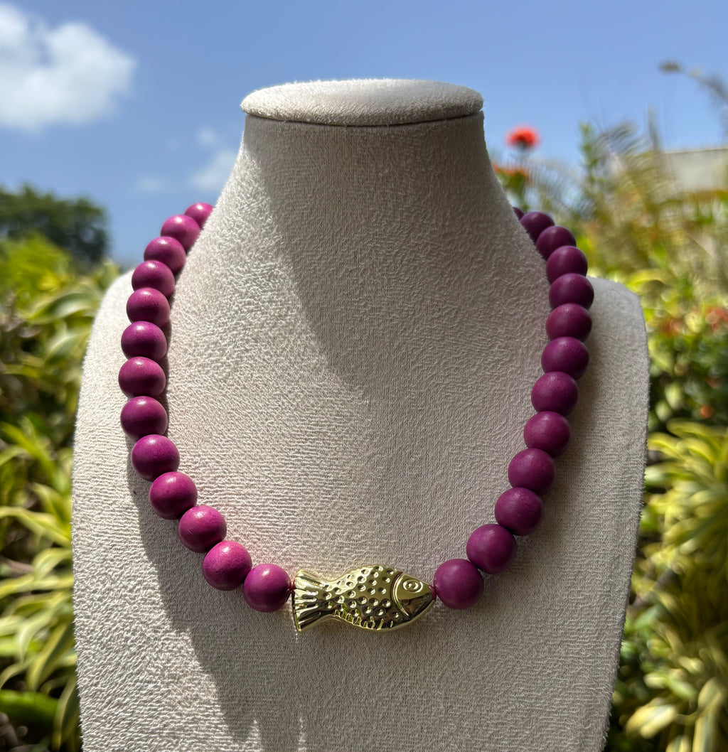 Wooden Beads Fish Necklace