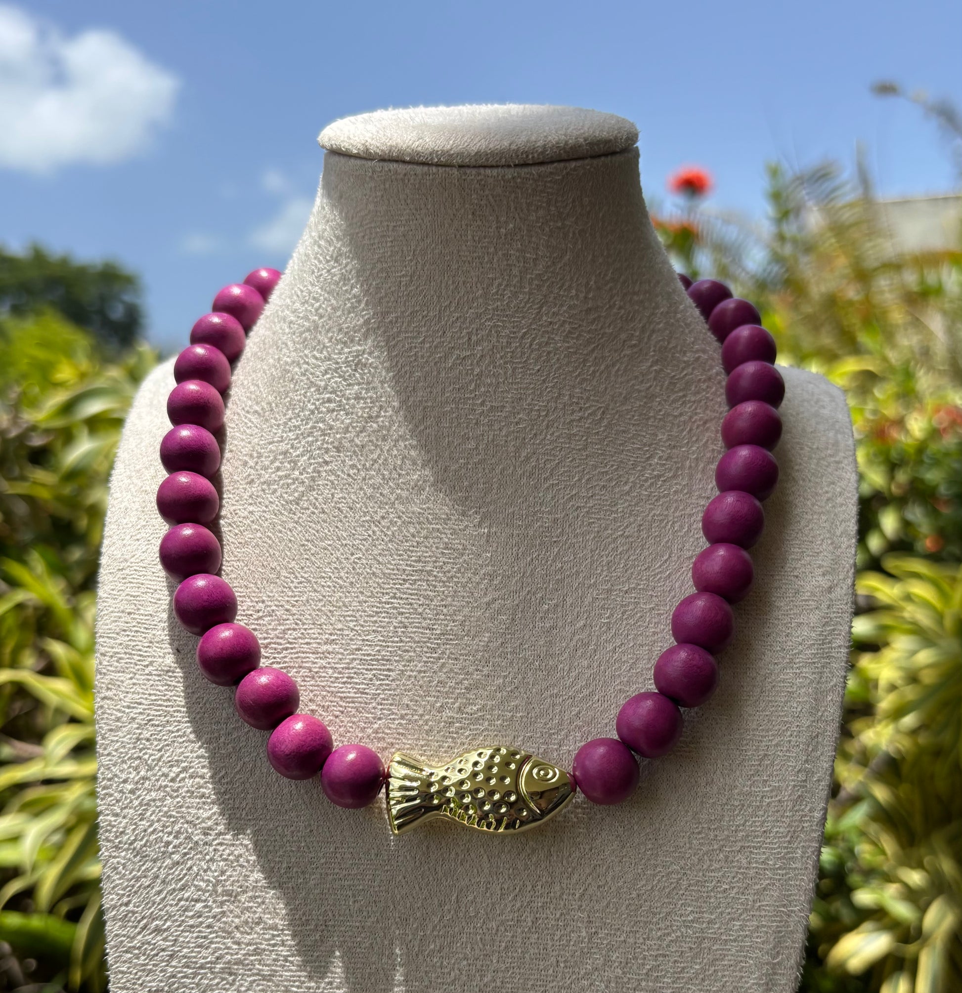 Wooden Beads Fish Necklace