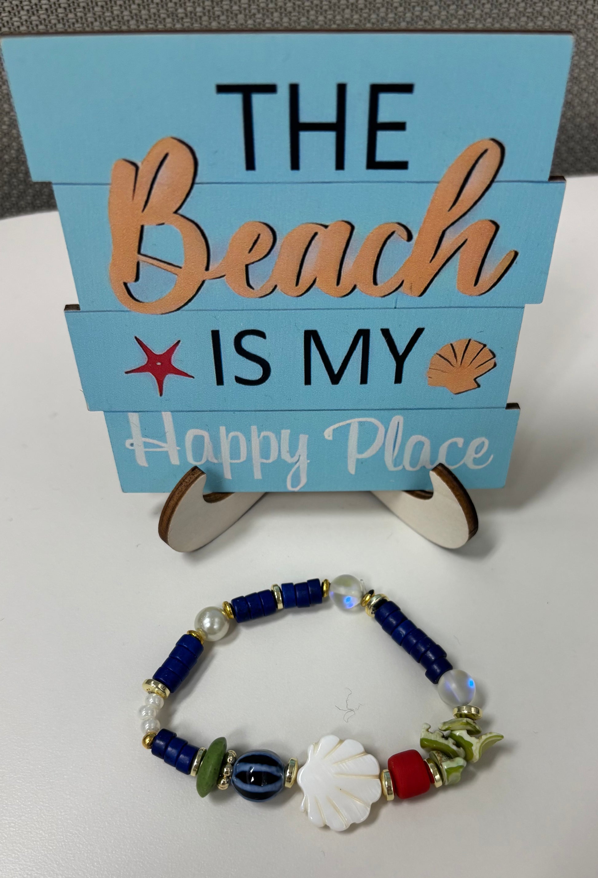 Blue and green Bracelet with shell