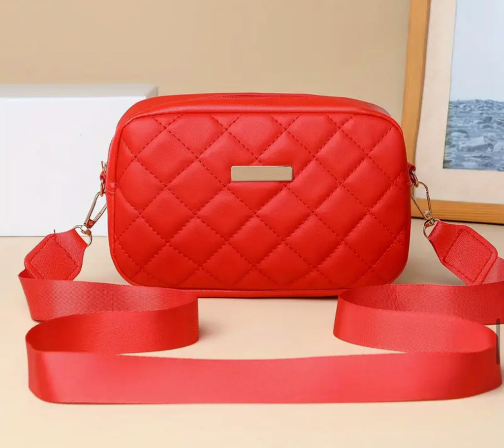 Quilted Crossbody Chevron Pattern Bag with Detachable Adjustable Strap