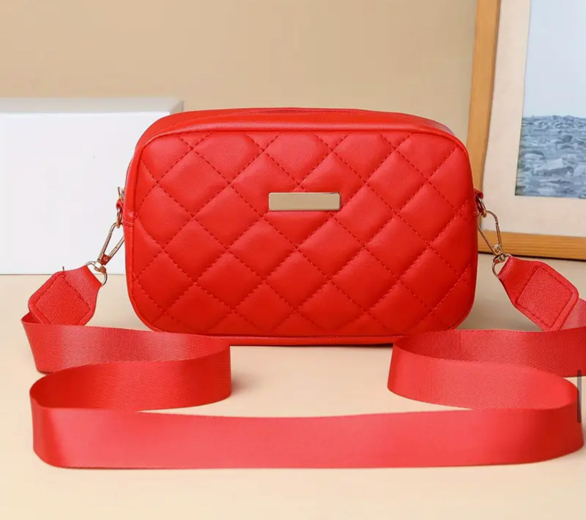 Quilted Crossbody Chevron Pattern Bag with Detachable Adjustable Strap