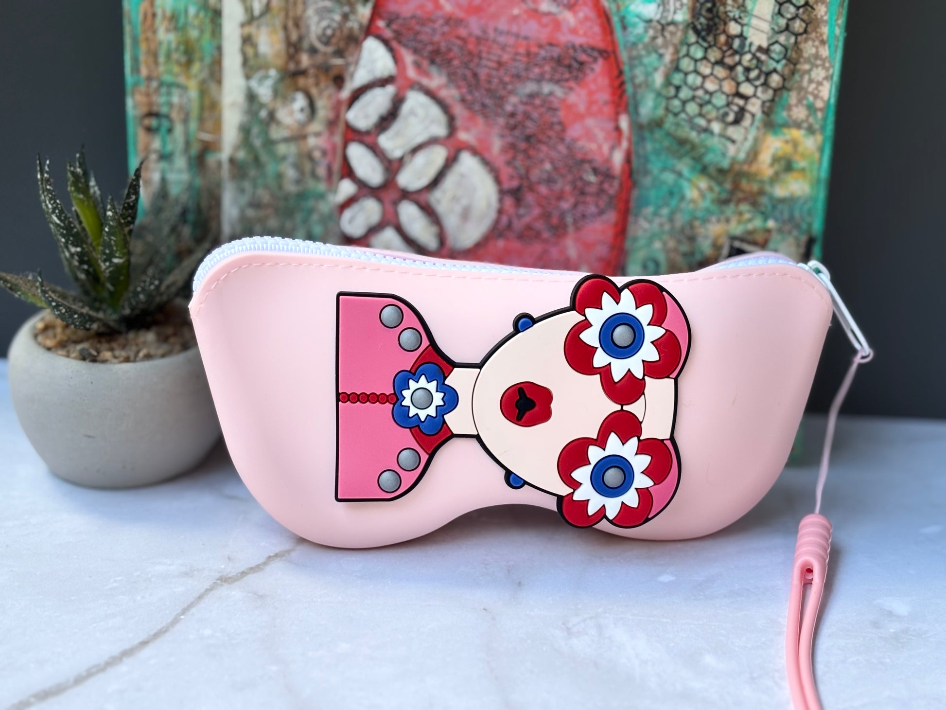 Silicone Glasses Bag in light blue and pink