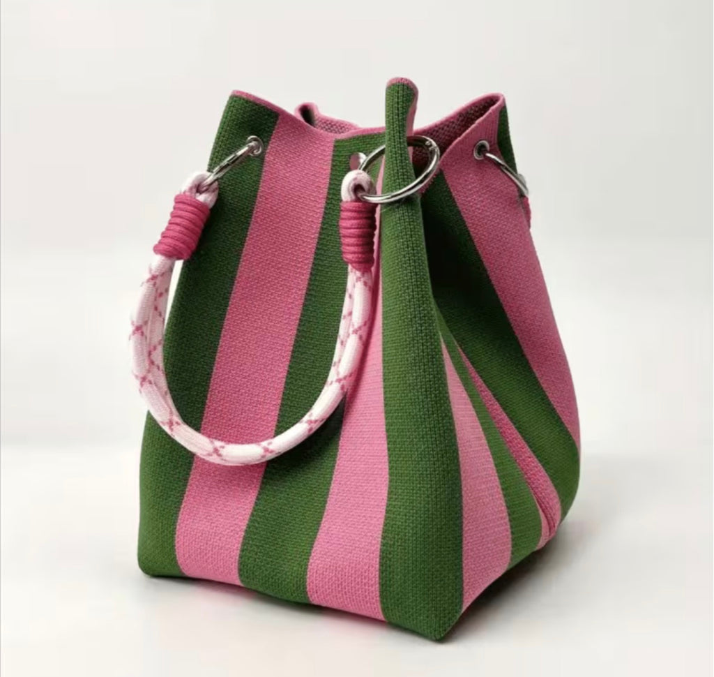 Chic Bucket Style Handbag with Geometric, Stripes, Polka Dots or Different Woven Designs