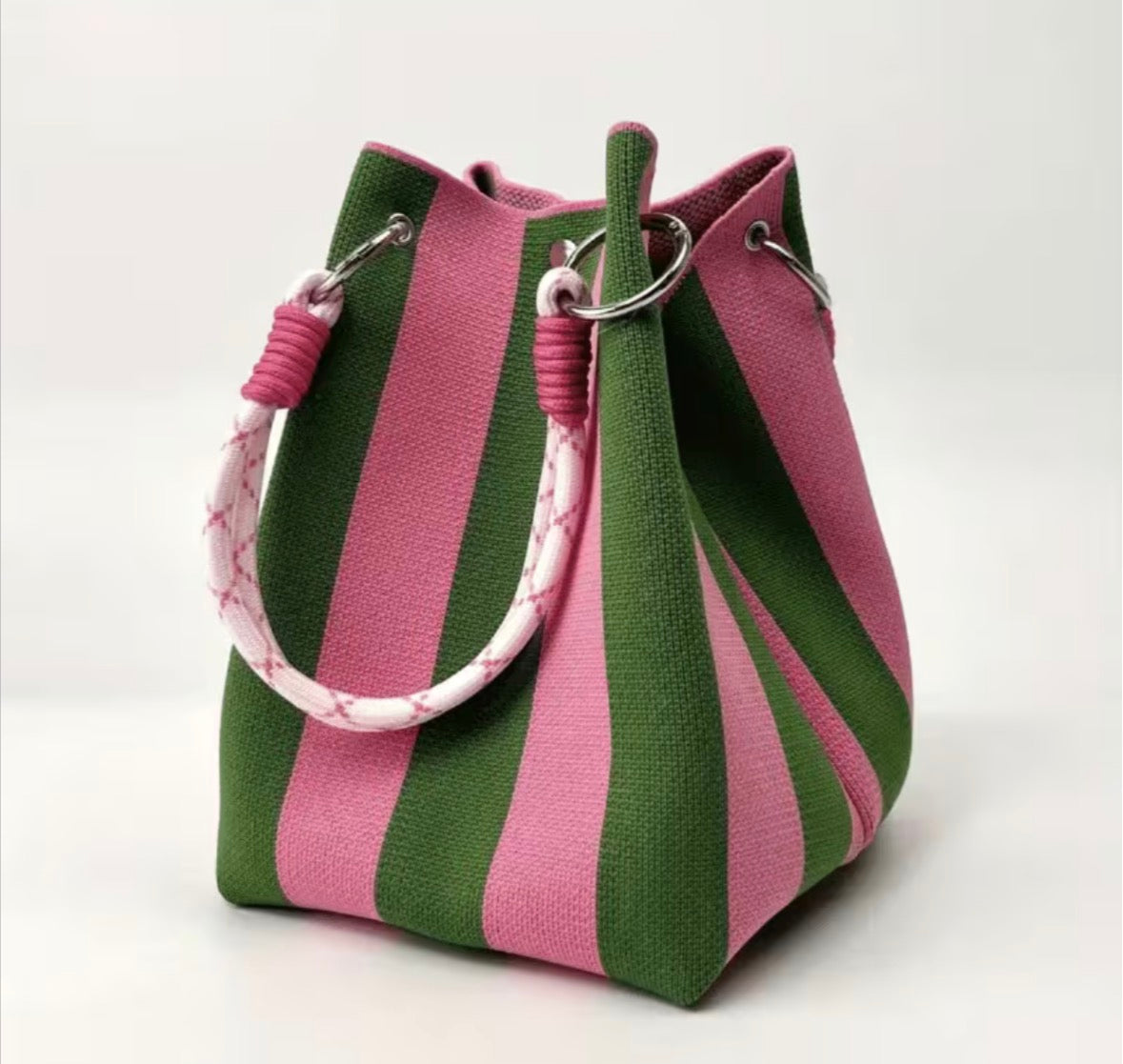 Chic Bucket Style Handbag with Geometric, Stripes, Polka Dots or Different Woven Designs