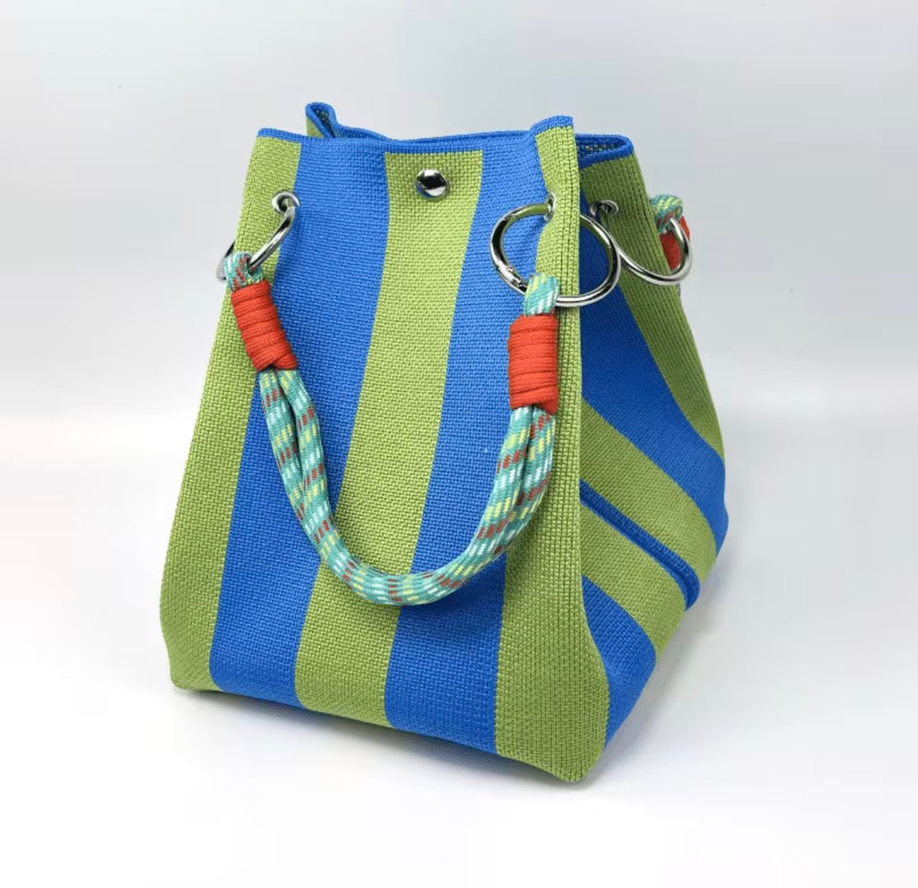 Chic Bucket Style Handbag with Geometric, Stripes, Polka Dots or Different Woven Designs