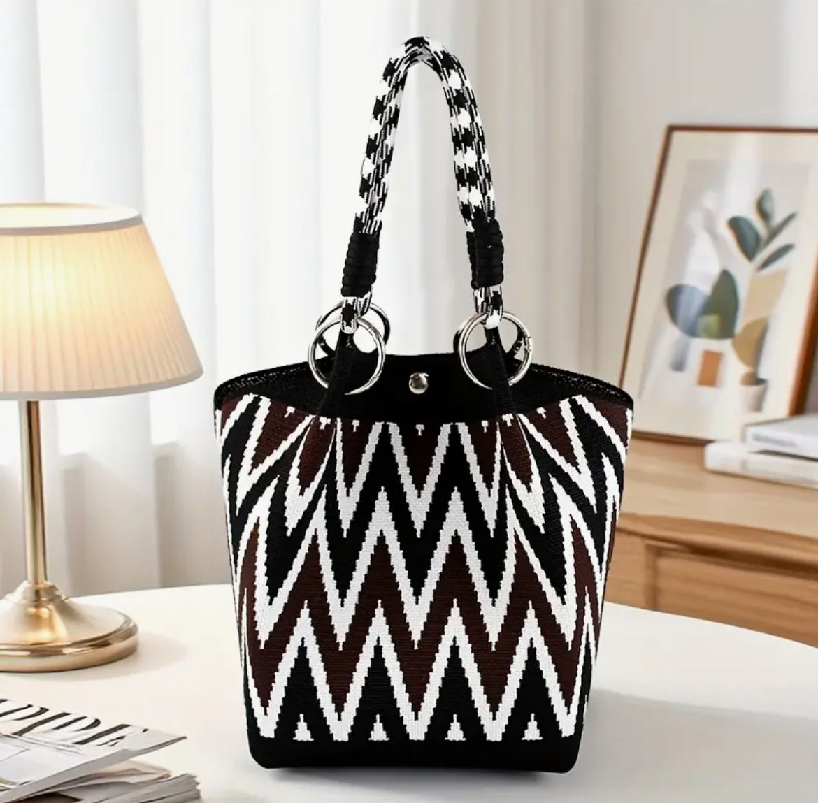 Bohemian Chic Handbag with Geometric & Woven Design