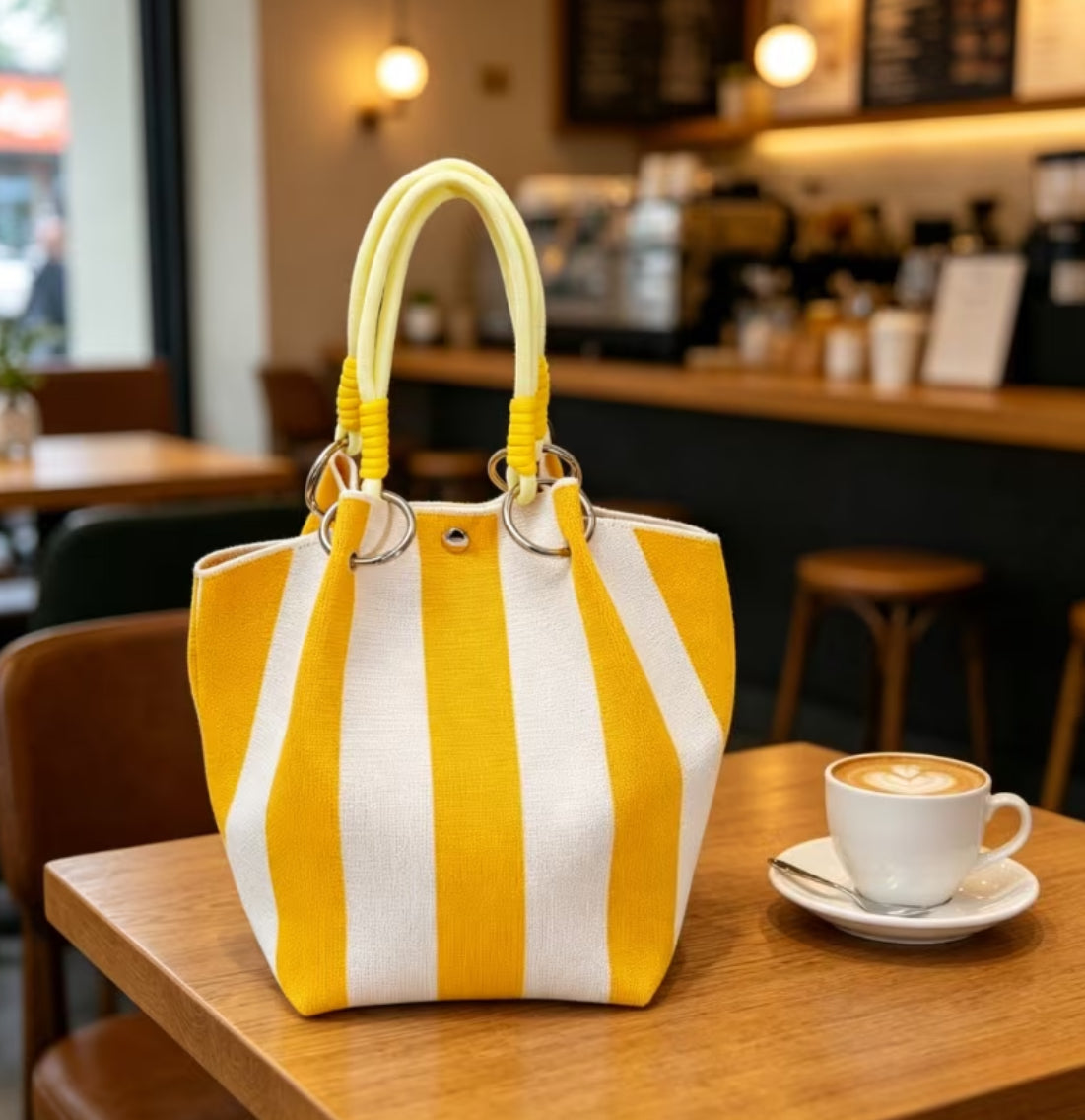 Bohemian Chic Bucket Style Handbag with Geometric or Polka Dots Woven Design