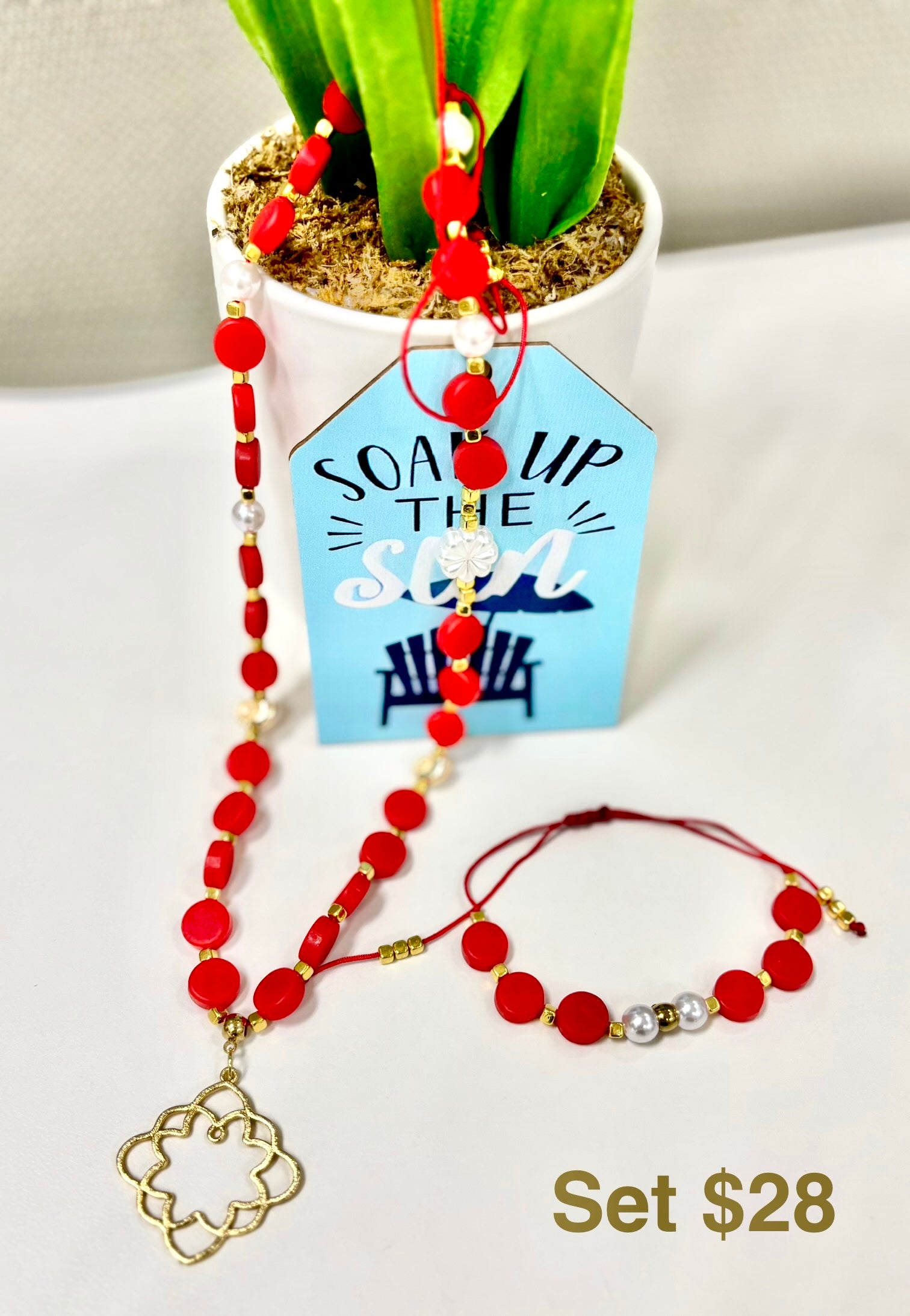 Resin disc Necklace and bracelet Set