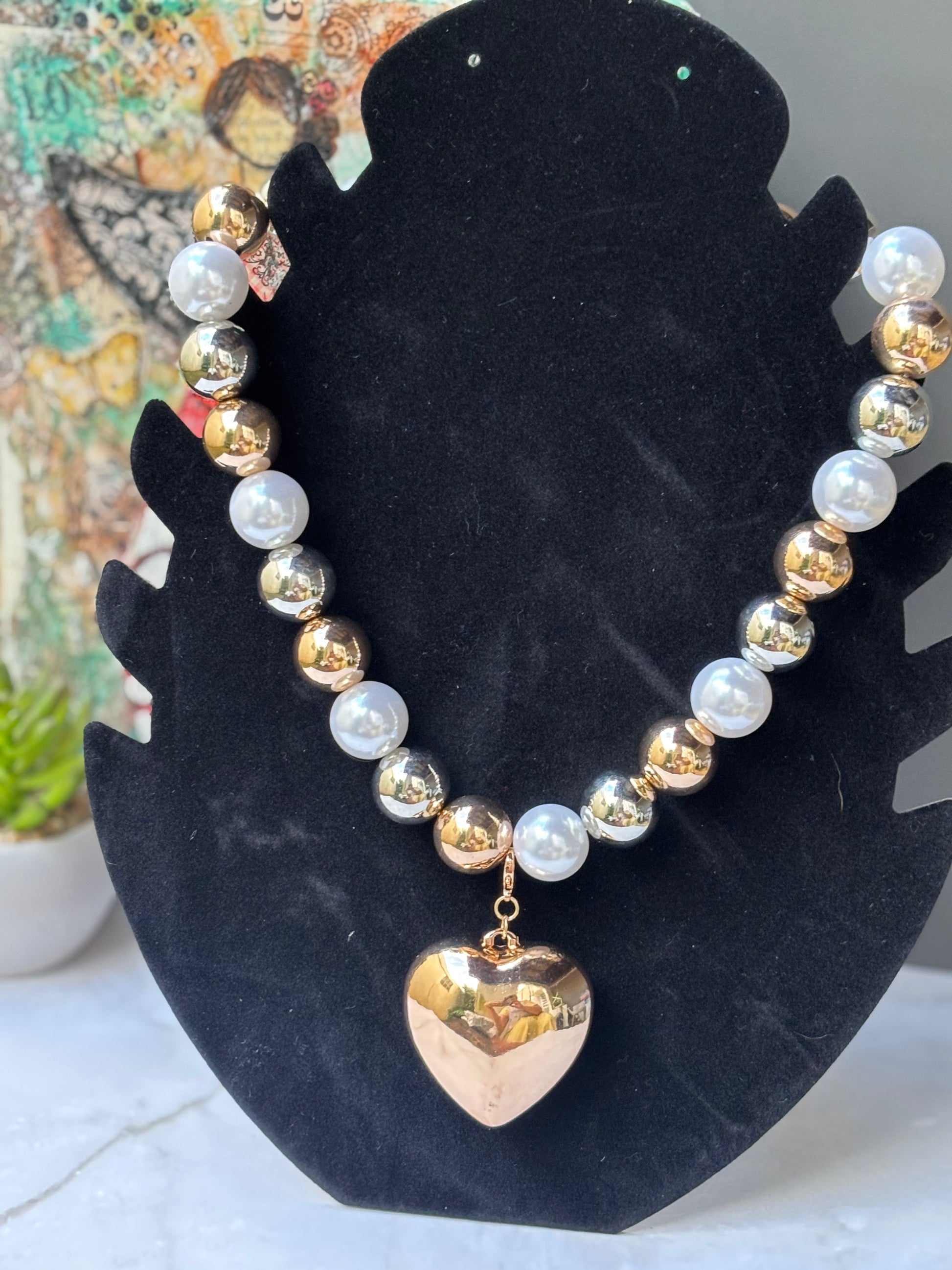 Heart Pendant Beaded Necklace