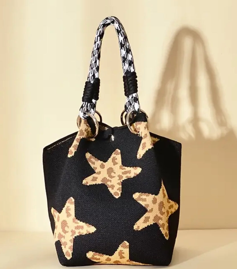 Black with animal print stars Design Bag