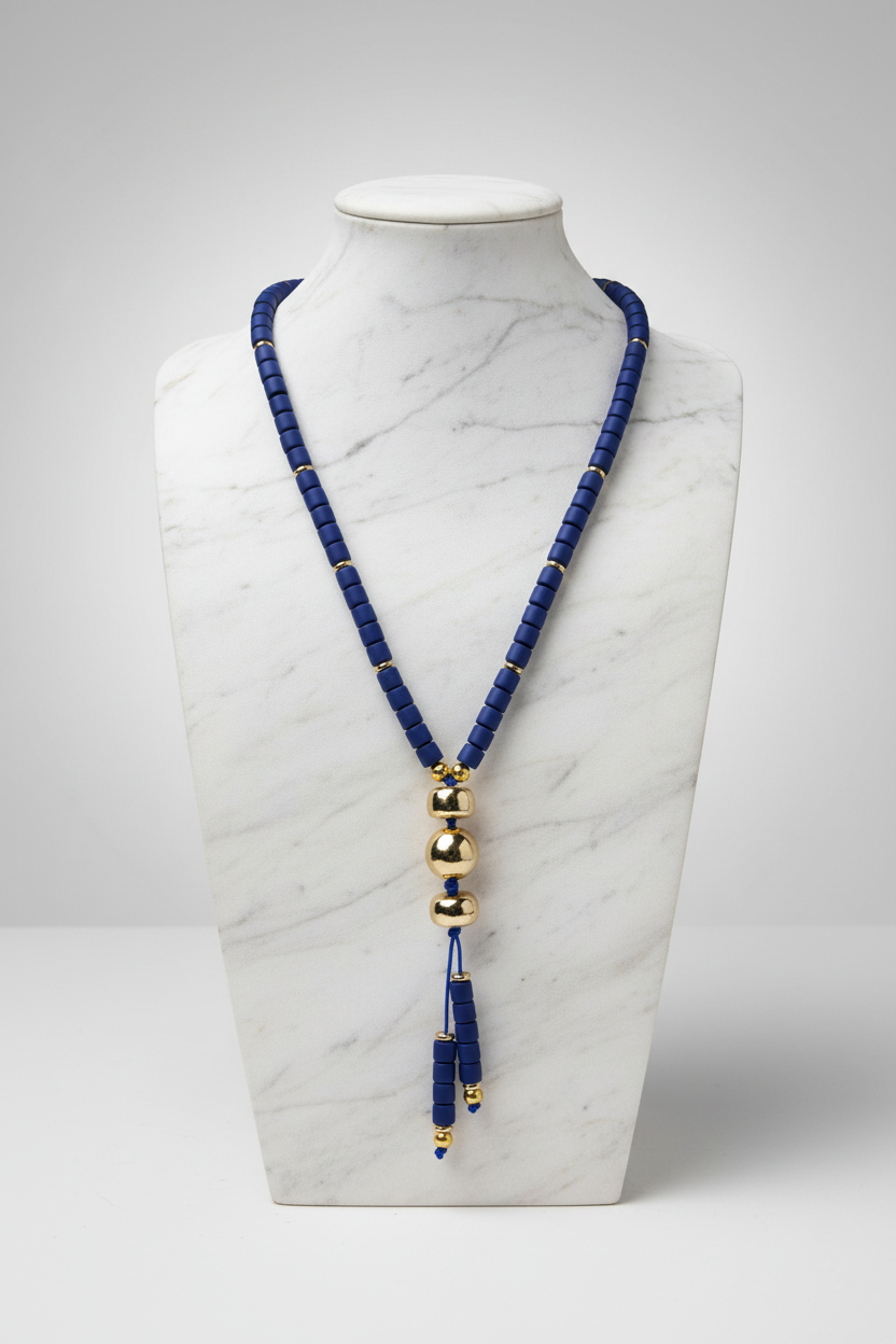 Cobalt Blue Beaded Stretch Y-Necklace