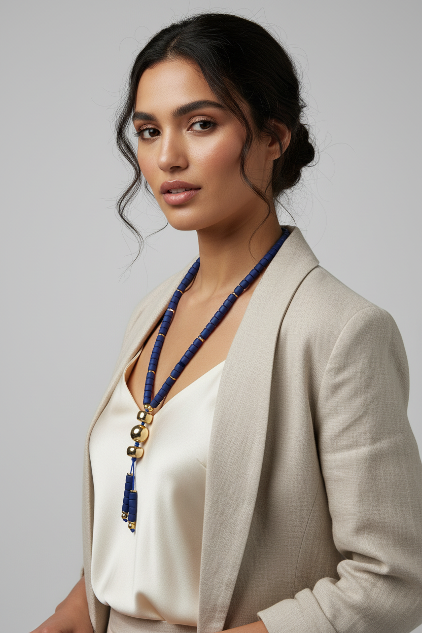 Cobalt Blue Beaded Stretch Y-Necklace