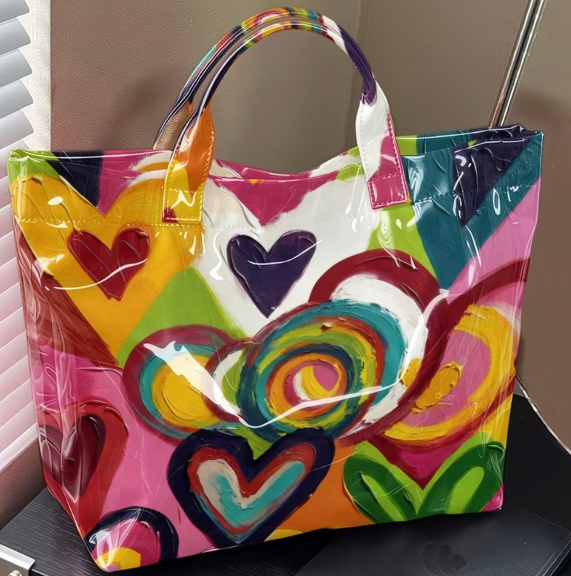 Colorful Heart Print Tote