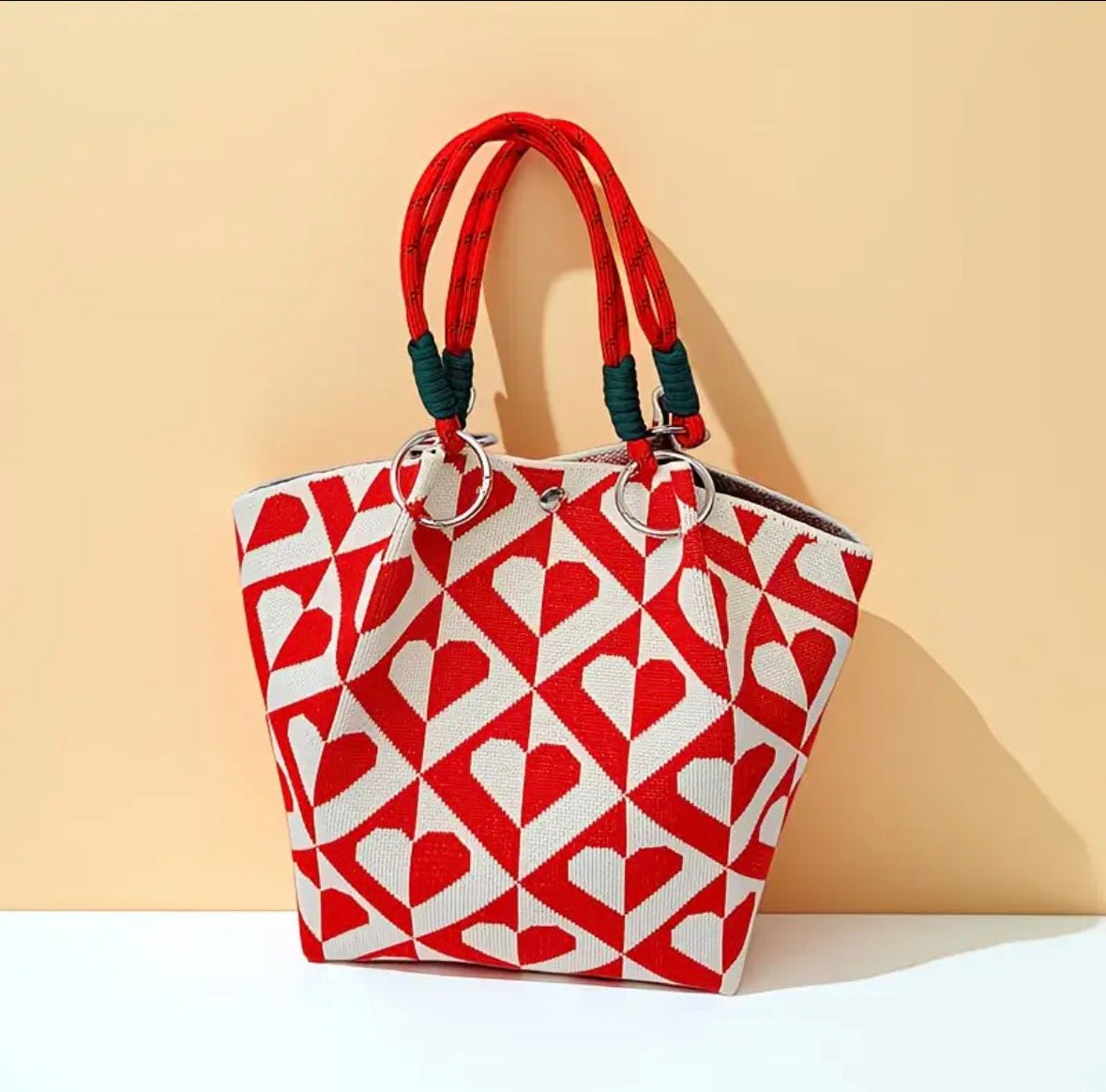 Chic Bucket Style Handbag with Geometric, Stripes, Polka Dots or Different Woven Designs