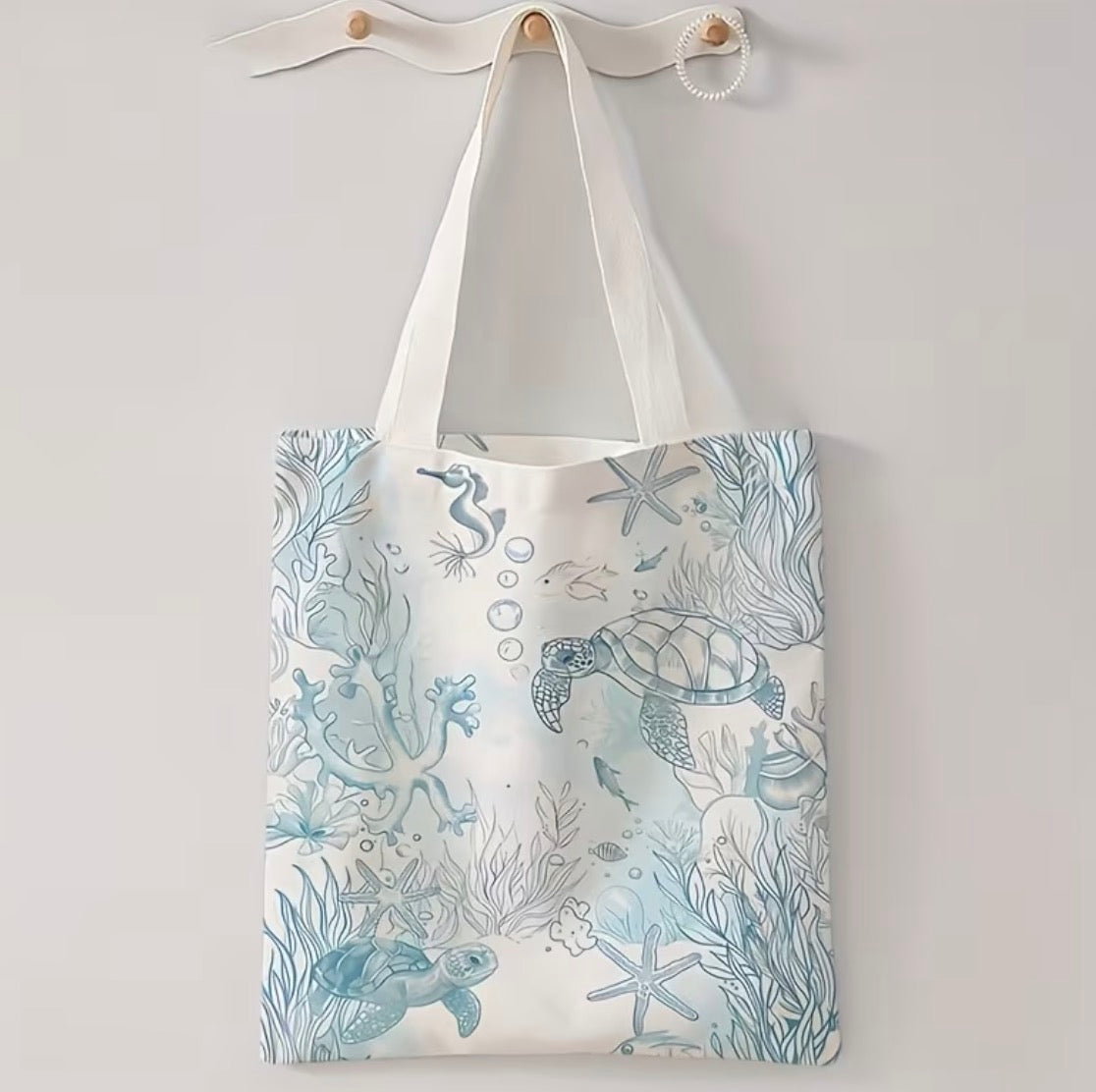 Tote Bag with Blue Underwater Pattern