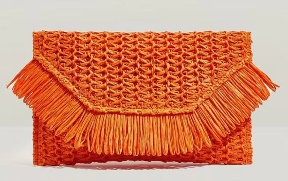 Fringe Straw Clutch Envelope Handbag